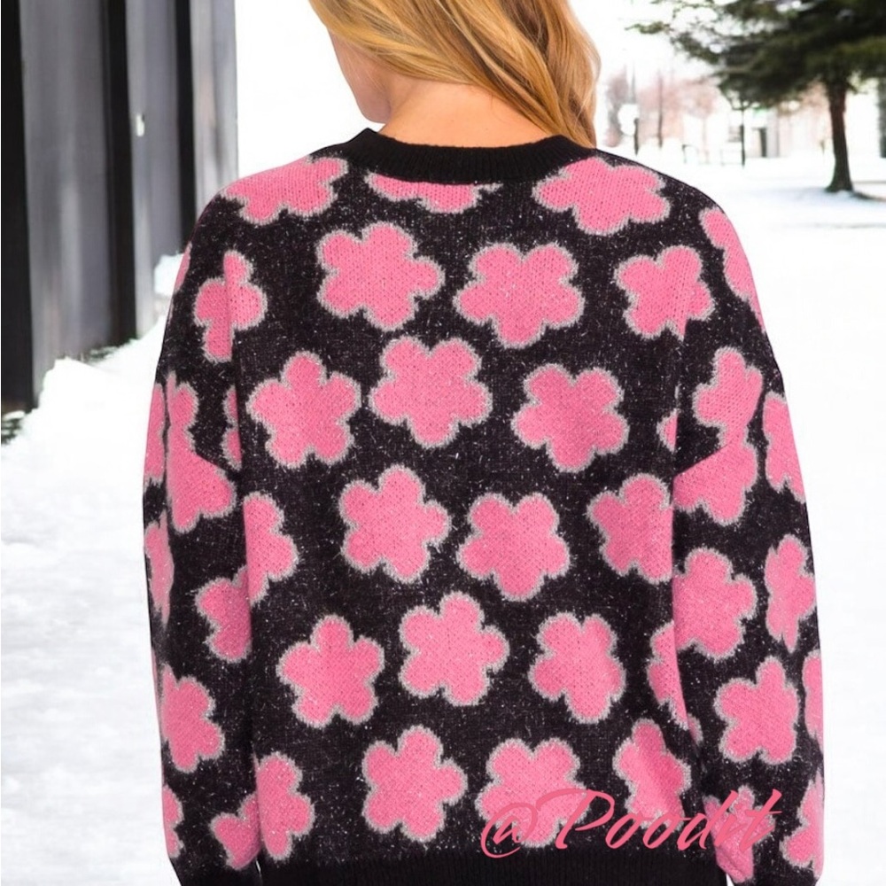 PEACH LOVE CALIFORNIA Floral print metallic silver detail sweater S M L - Picture 6 of 9